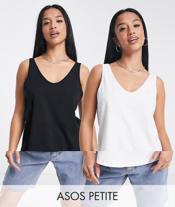 Asos Design Petite Ultimate Tank Top With Scoop Neck In Cotton In 2 Pack Save - Multi
