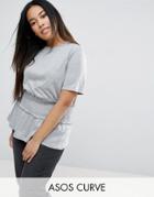 Asos Curve T-shirt With Sheered Pep Hem - Gray