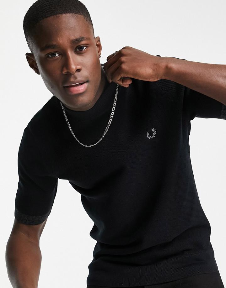 Fred Perry Knitted T-shirt With Spacedye Tipping In Black