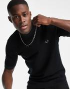 Fred Perry Knitted T-shirt With Spacedye Tipping In Black