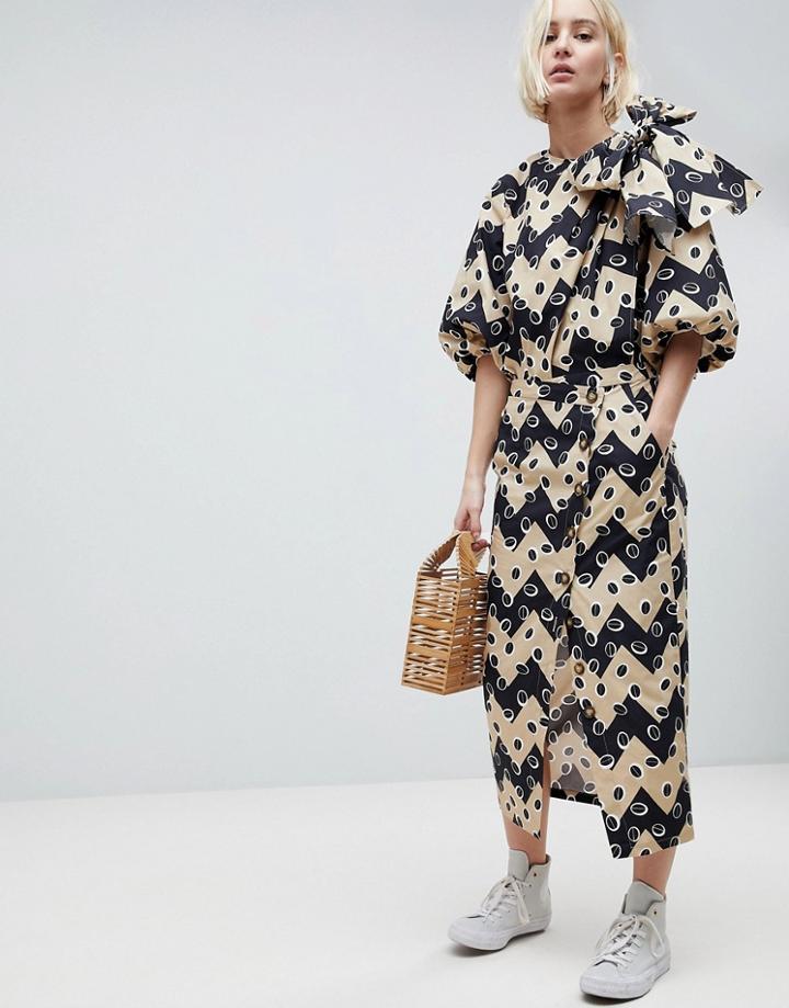 Asos White Zig Zag Printed Button Down Co-ord Skirt - Multi