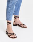 Asos Design Fergie Leather Strappy Flat Sandals In Black