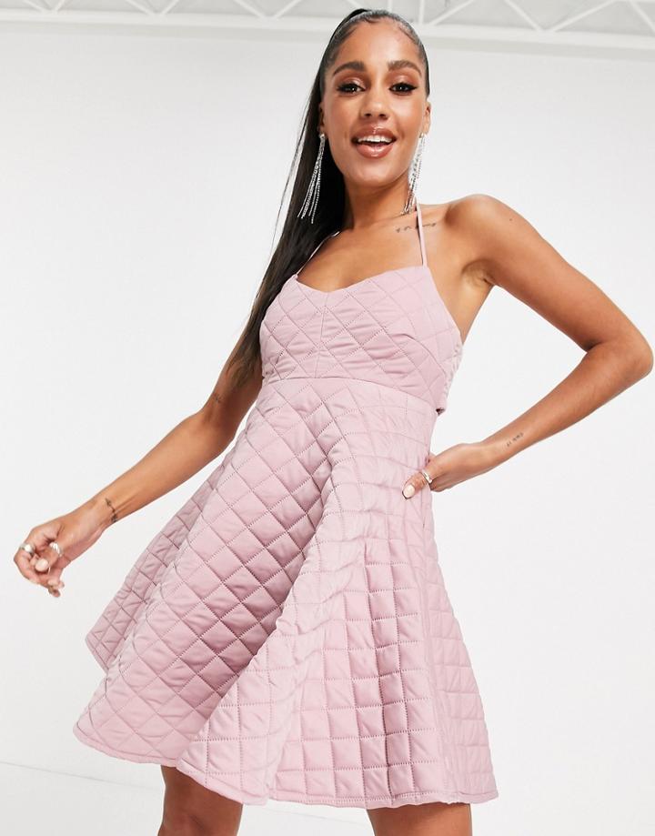 Asos Design Quilted Halter Mini Skater Dress In Rose-pink