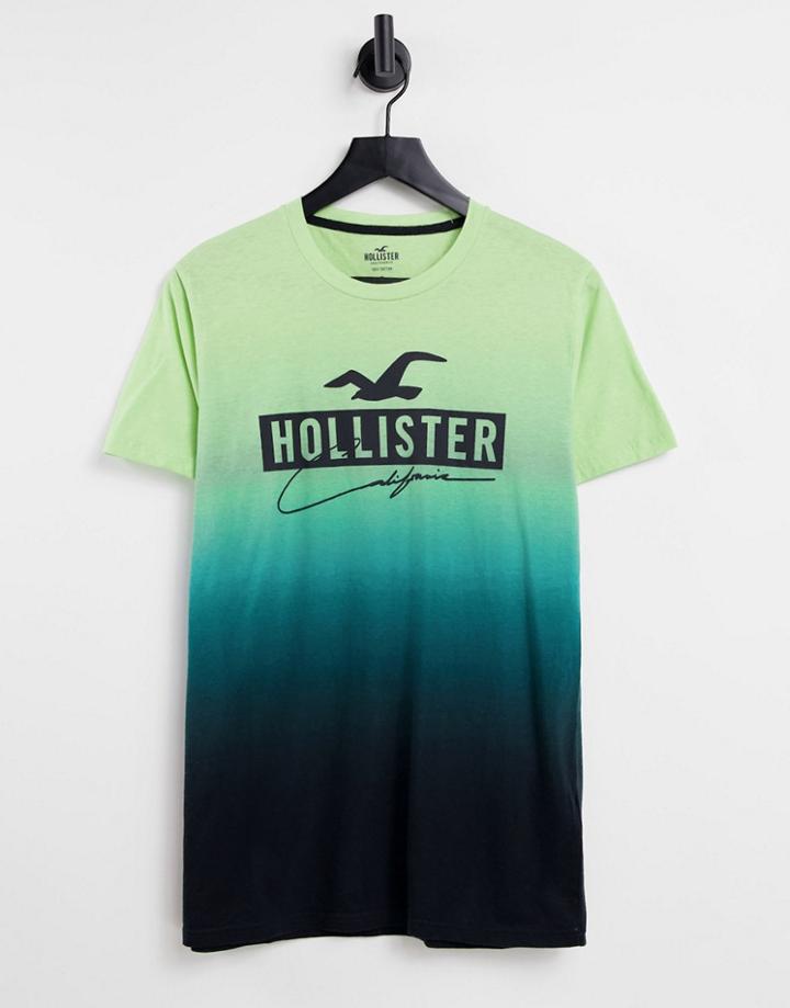 Hollister Front Logo Ombre T-shirt In Green
