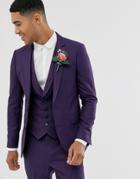 Asos Design Wedding Skinny Suit Jacket In Berry Twill-red