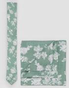 Asos Floral Tie And Plain Pocket Square Pack In Green - Green