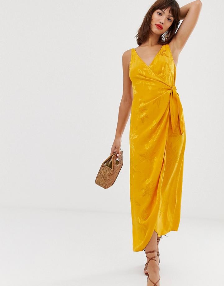 & Other Stories Jacquard Cami Wrap Dress In Orange - Yellow