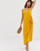 & Other Stories Jacquard Cami Wrap Dress In Orange - Yellow