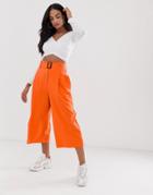 Asos Design Belted Culottes In Pop Orange - Orange