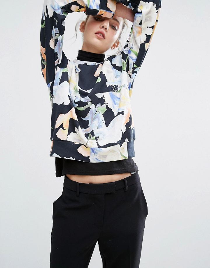 Weekday Floral Print Sweat Top - Black