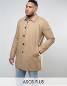 Asos Plus Single Breasted Trench Coat With Shower Resistance In Stone - Beige