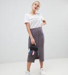 Asos Design Petite Rib Popper Midi Skirt - Gray