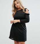 New Look Curve Ruffle Cold Shoulder Swing Dress - Black