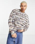 Topman Knitted Crew Neck Sweater In Space Tie Dye In Ecru-white