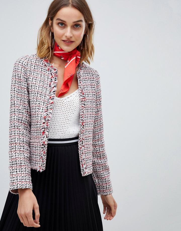 Stradivarius Tweed Boucle Jacket - Red