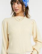 Asos Design Volume Sleeve Sweater In Cream-white