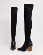 Asos Design Kansas Western Flyknit Thigh High Boots In Black - Black