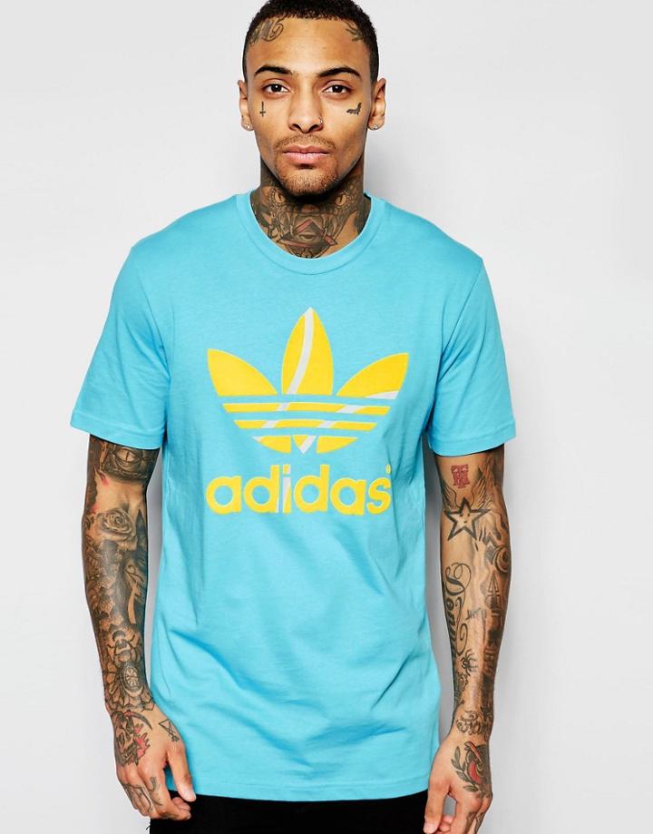 Adidas Originals T-shirt With Flock Trefoil Logo Aj7106 - Blue
