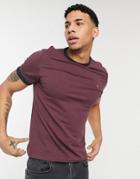 Farah Groves Ringer Cotton T-shirt In Red - Red