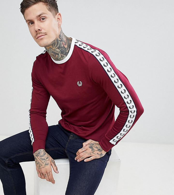 Fred Perry Sports Authentic Long Sleeve Taped Ringer T-shirt In Burgundy - Red