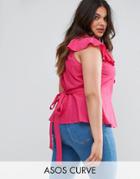 Asos Curve Top With Ruffle Front & Tie Waist - Pink