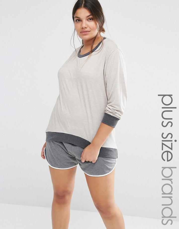 Pink Clove Lounge Contrast Dip Hem Jersey Tee - Beige