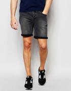 Only & Sons Denim Shorts In Slim Fit With Turn Up - Washed Gray