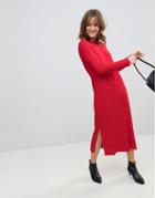 Asos Midi Dress In Pleated Wide Rib - Red