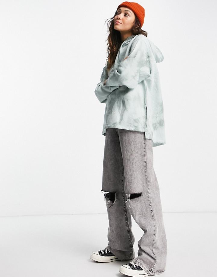 Topshop Tie Dye Hoodie In Green