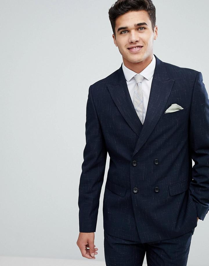 River Island Double Breasted Suit Jacket In Navy