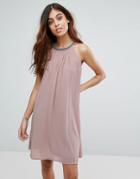 Vero Moda Embellished Neck Shift Dress - Pink