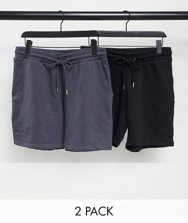 Asos Design 2 Pack Jersey Slim Shorts In Shorter Length In Black And Washed Black-multi