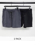 Asos Design 2 Pack Jersey Slim Shorts In Shorter Length In Black And Washed Black-multi
