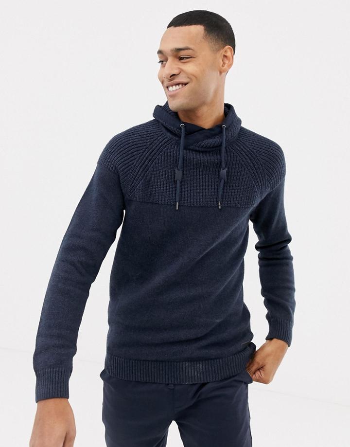 Esprit Funnel Neck Jumper In Chunky Knit - Navy