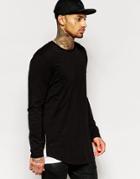 Asos Longline Long Sleeve T-shirt With Curve Hem And Zip - Black