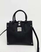 Asos Design Tablet Compartment Square Tote With Stud Detail-black
