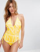Lavish Alice Plunge Neck Swimsuit With Tie Sides In Abstract Print - Multi