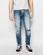 Jack & Jones Anti Fit Jeans With Rips - Mid Blue