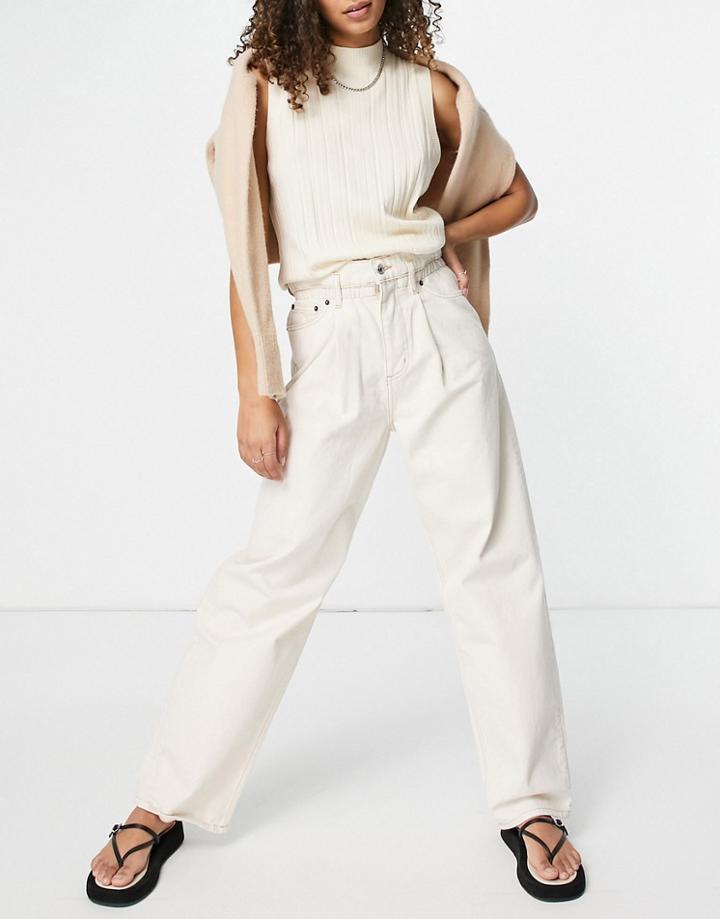 Asos Design Lightweight Paperbag Waist Jeans In White