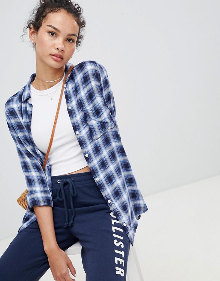 Hollister Check Boyfriend Shirt - Navy