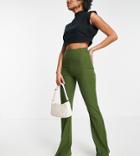 Asos Design Tall Rib Kick Flare Pants In Khaki-green