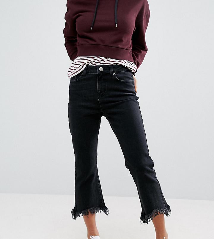 Asos Petite Cropped Flare Jeans In Washed Black With Arched Raw Hem - Black