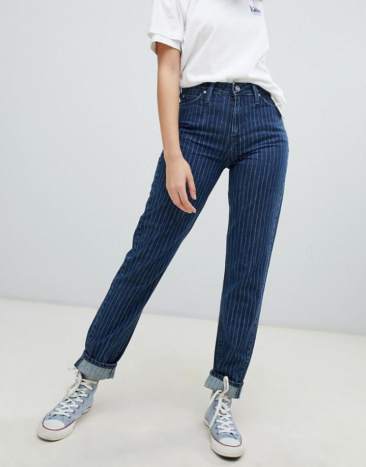 Lee High Rise Mom Jean In Pinstripe - Blue