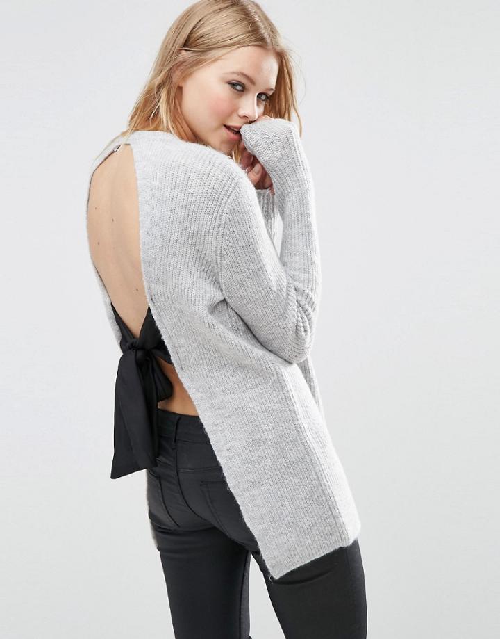 Asos Sweater With Tie Back - Gray