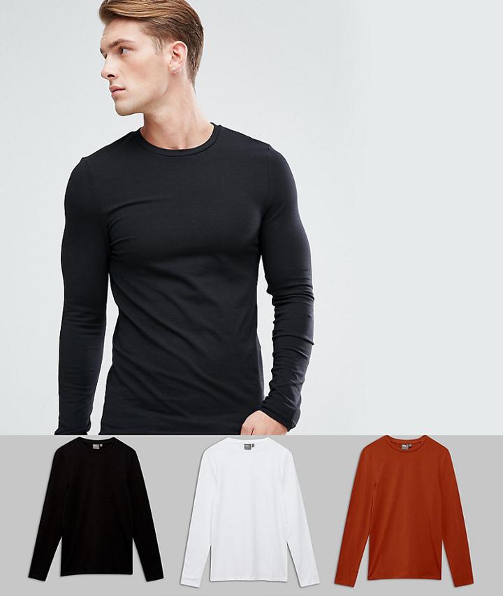 Asos Design Extreme Muscle Fit Long Sleeve T-shirt 3 Pack Multipack Saving - Multi
