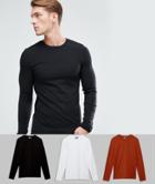 Asos Design Extreme Muscle Fit Long Sleeve T-shirt 3 Pack Multipack Saving - Multi