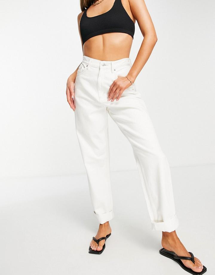 Asos Design High Rise Slouchy Mom Jeans In Ecru-neutral