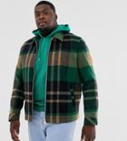Asos Design Plus Wool Mix Zip Through Jacket In Gray And Orange Check-green