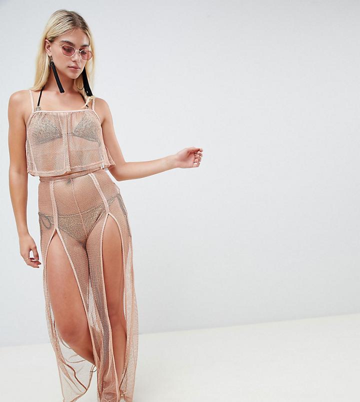And Co Metallic Mesh High Split Pool Party Pants - Gold