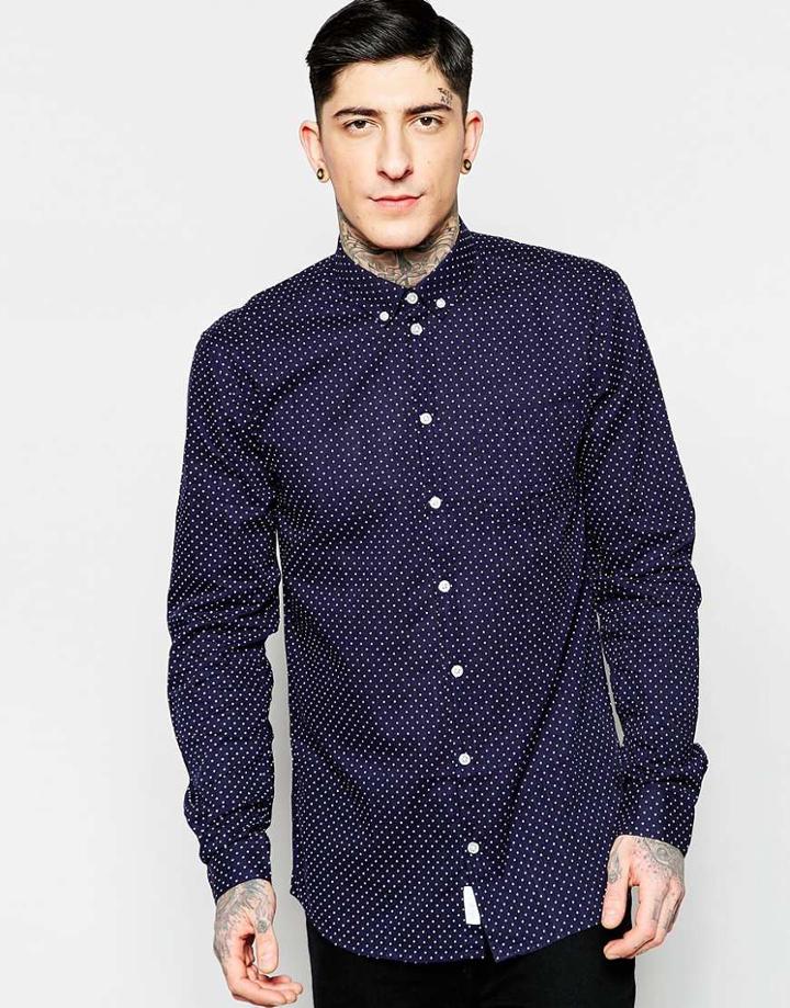 Minimum Shirt With Dot Print In Navy In Regular Fit - Dark Iris